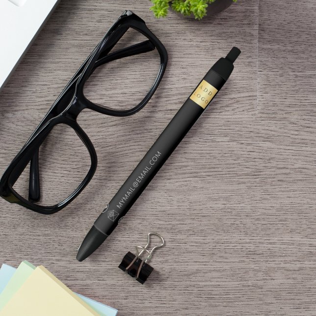 Stylo Noir Logo d'entreprise noir blanc nom de téléphone site (Créateur téléchargé)