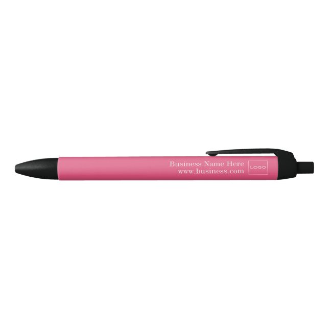 Stylo Noir Logo d'entreprise personnalisé, nom blanc sur rose (Haut)