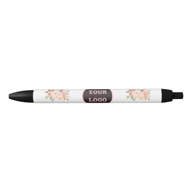 Stylo Noir Logo des fleurs roses de l'aquarelle moderne (Devant)