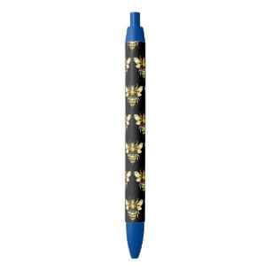 Stylo Noir Logo Faux Gold Foil Bee Polygonal sur Noir