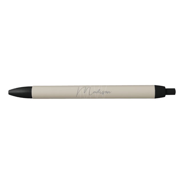Stylo Noir Logo Monogramme Beige Minimaliste Moderne (Devant)