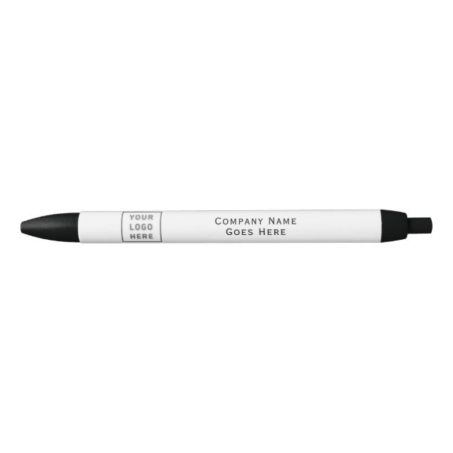 Stylo Noir Logo Nom commercial Modèle Promo Blanc (Devant)