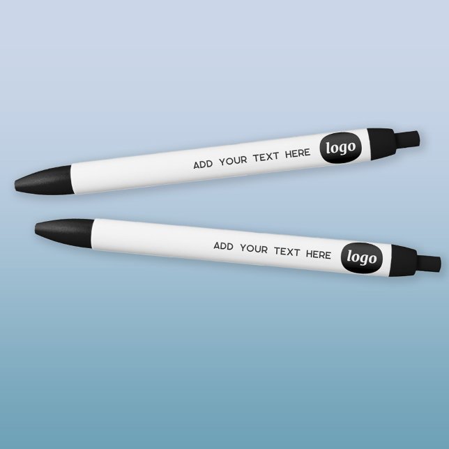 Stylo Noir Logo Simple Avec Entreprise Texte (Logo with custom text promotional business pens)