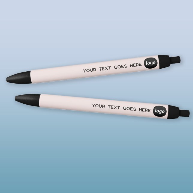 Stylo Noir Logo Texte Blush Pink Business Promotionnels (Logo and text custom business promotional ink pen)
