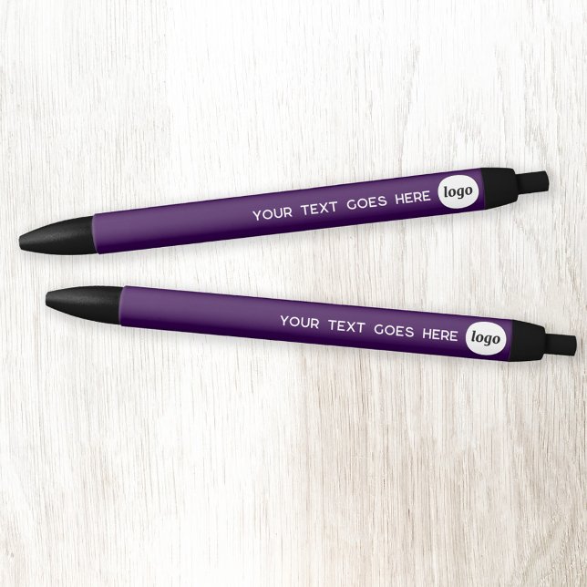 Stylo Noir Logo Texte Purple Entreprise Marque promotionnelle (Simple logo with custom text business branding promotional pen in purple)