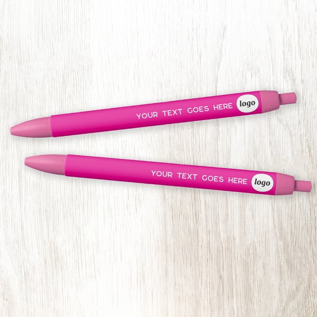 Stylo Noir Logo Texte rose chaud Marque commerciale promotion (Simple logo with custom text business branding promotional pen in hot pink)