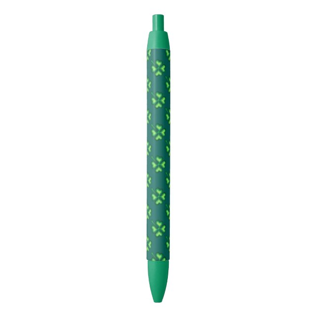 Stylo Noir Lucky quatre feuilles shamrock (devant Vertical)