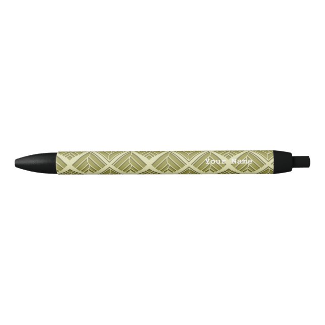 Stylo Noir Lumière Motif carré feuille or Lime (Devant)