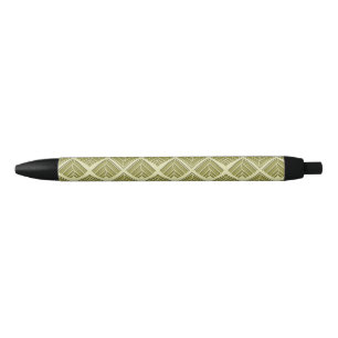 Stylo Noir Lumière Motif carré feuille or Lime