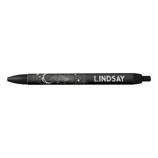 Stylo Noir Lune de nuit étoilée céleste et étoiles Noir (Devant)