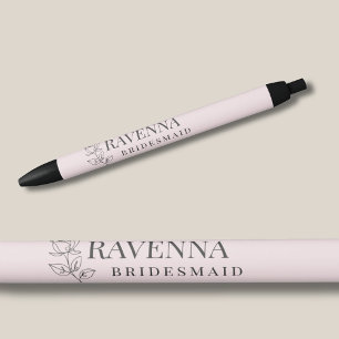 Stylo Noir Luxe Rose Rose Pâle Ligne Artistique Nom Personnal