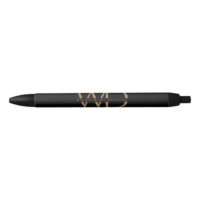 Stylo Noir  Luxueux Monogramme Or Élégante Typographie (Devant)