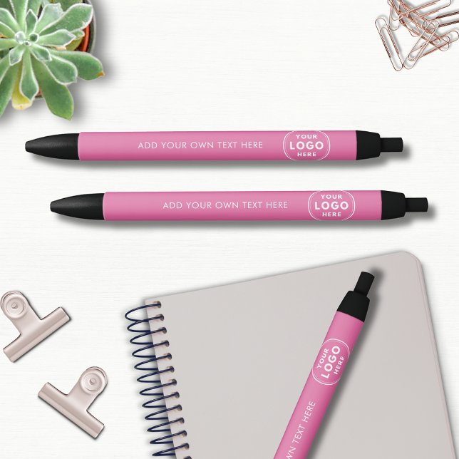 Stylo Noir Magasin commercial promotionnel logo simple (Simple pink logo pens for professional business promotional branding. Add your own slogan & logo)