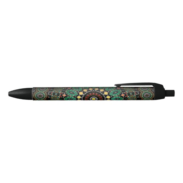 Stylo Noir Mandala Ornat Floral Vert (Haut)