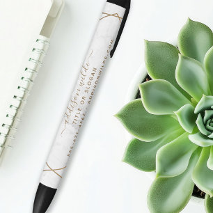 Stylo Noir Marbre blanc géométrique Or Abstrait