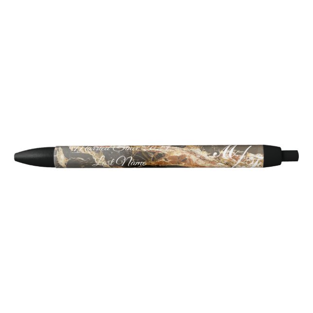Stylo Noir Marbre élégant personnalisé (Devant)