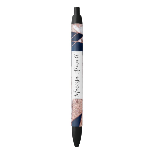 Stylo Noir Marbre géométrique de la Parties scintillant Rose  (devant Vertical)