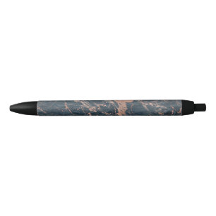 Stylo Noir Marbre Rustique Bleu Brumeux & Rose Gold Glam Pink