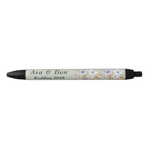 Stylo Noir Mariage Fleur sauvage bleu foncé Sage Green