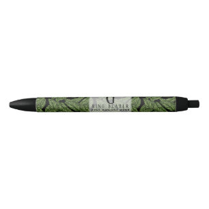 Stylo Noir Mariage PORTE-BAIN Tropique Feuille verte Monogram