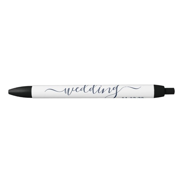Stylo Noir Marine Bleu & Blanc Simple Script Mariage Faveur (Devant)