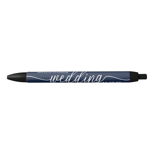 Stylo Noir Marine Bleu & Blanc Simple Script Mariage Faveur (Devant)