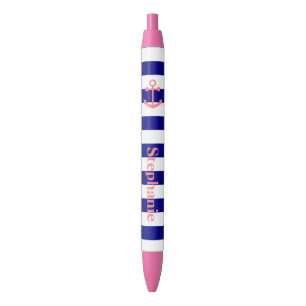 Stylo Noir Marine personnalisée bleu et rose pâle