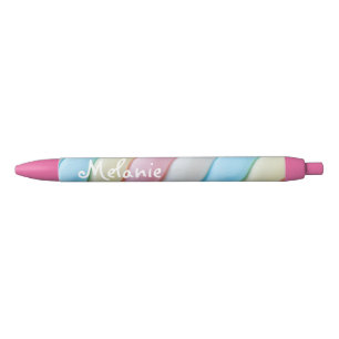 Stylo Noir Marshmallow Twist Pastel Candy Personnalisé