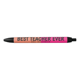 Stylo Noir Meilleur Enseignant Jour Hot rose Orange Nom Color