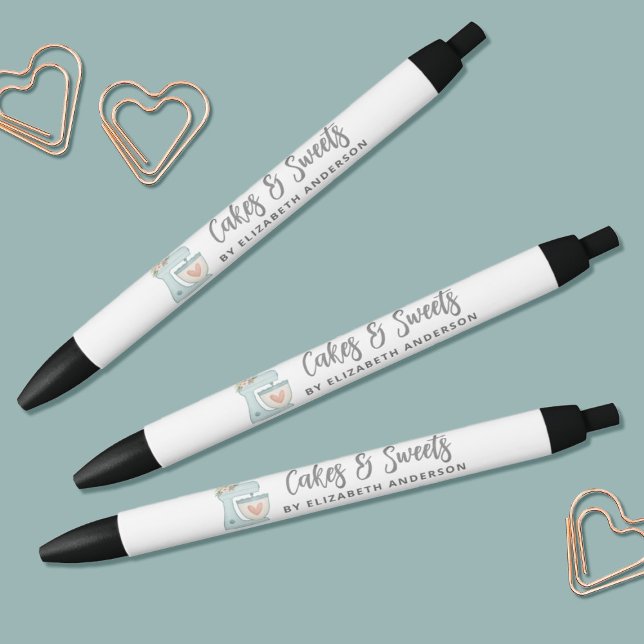 Stylo Noir Mélange de gâteau bleu Cute Boulangerie promotionn (Cute pens for your bakery, or for promotional items for your small business.)