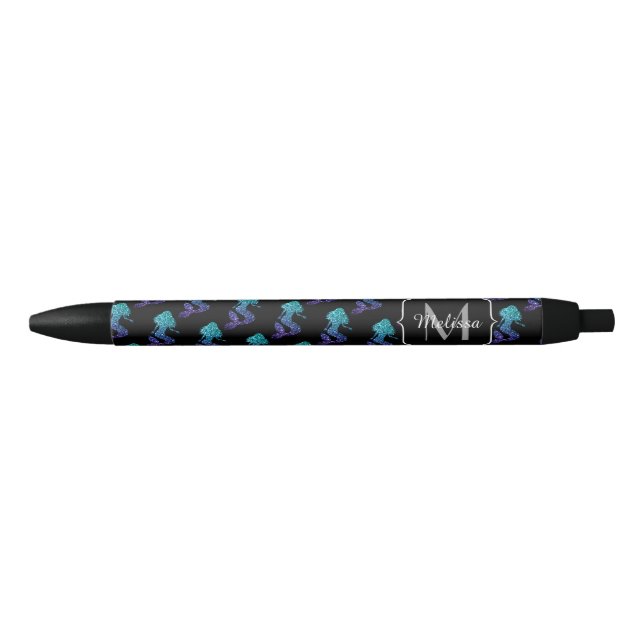 Stylo Noir Mermaid aqua bleu ombre motif Monogramme (Devant)