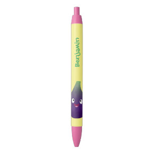 Stylo Noir Mignon dessin animé de figue violette heureuse