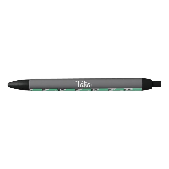 Stylo Noir Mignons moutons sur motif vert (Devant)