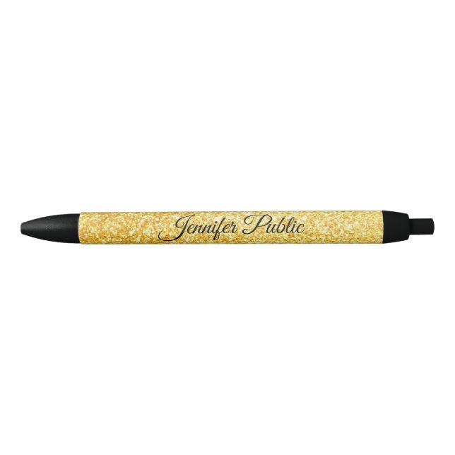 Stylo Noir Modèle de calligraphie en paillettes dorées Nom (Devant)