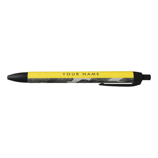 Stylo Noir Modèle de camouflage gris, Votre nom, Personnalise (Bas)