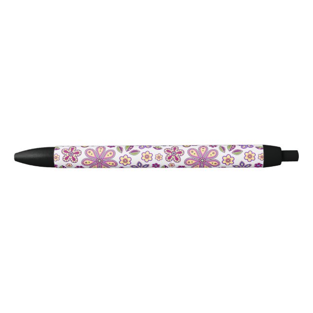 Stylo Noir Modèle floral hippie moderne | Botanique (Devant)