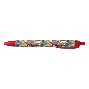 Stylo Noir Modèle floral japonais Ukiyo-E Art