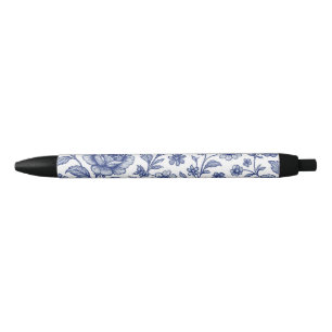 Stylo Noir Modèle Floral Royal Bleu Rose