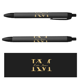 Stylo Noir Modern Monogram Professional Black Gold Marketing