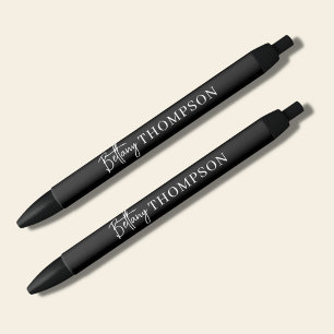 Stylo Noir Moderne Classique Noir & Monogramme Script