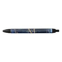 Moderne Marine Blue Gold Agate Géode Chic Monogram