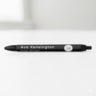 Stylo Noir Moderne Minimaliste Nom Personnalisé & Logo Noir