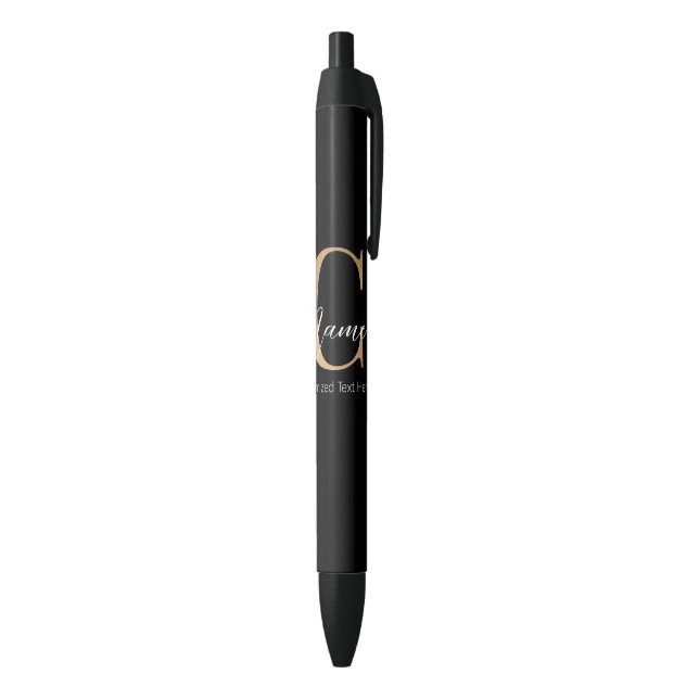 Stylo Noir Moderne Monogramme Initial C & Nom Personnalisé (Bas (Vertical))