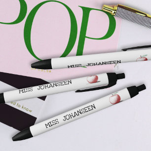 Stylo Noir Moderne simple main tiré rouge pomme mignonne ense