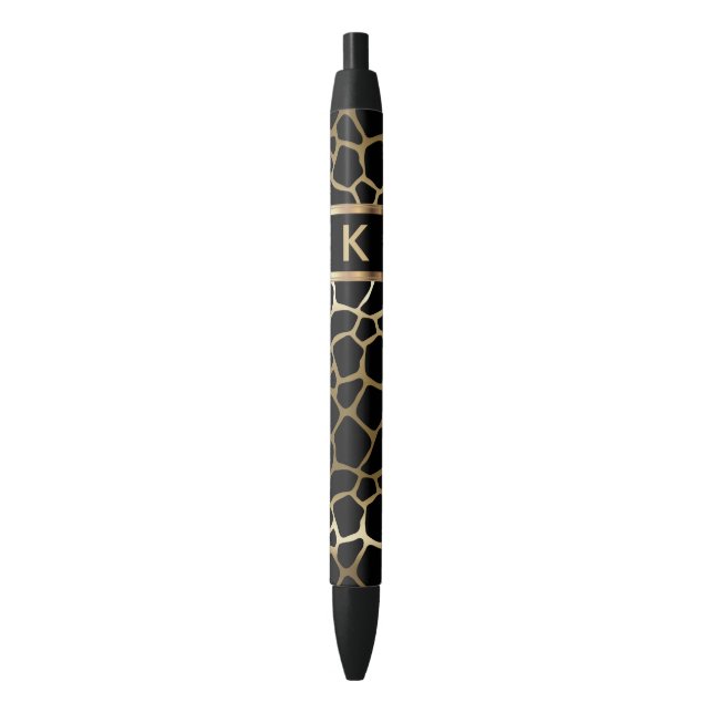 Stylo Noir Monogram Black and Gold Giraffe Pattern (devant Vertical)