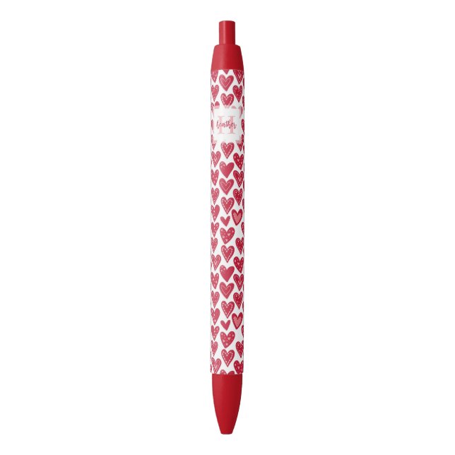 Stylo Noir Monogram Red Valentine Heart Pattern (devant Vertical)