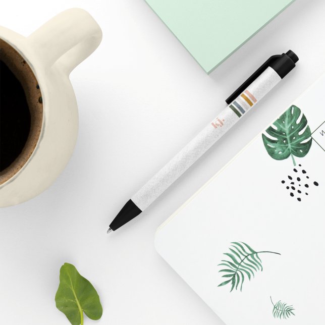 Stylo Noir Monogramme à rayures rétro chic (Créateur téléchargé)