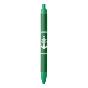 Stylo Noir Monogramme Ancre verte