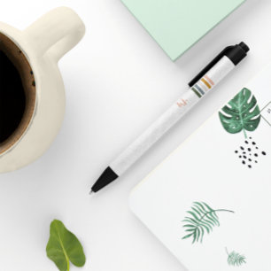 Stylo Noir Monogramme Bandes Rétro Chic 