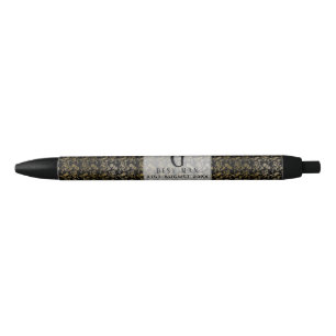 Stylo Noir Monogramme Best Man Groomsmen Black Gold Damas